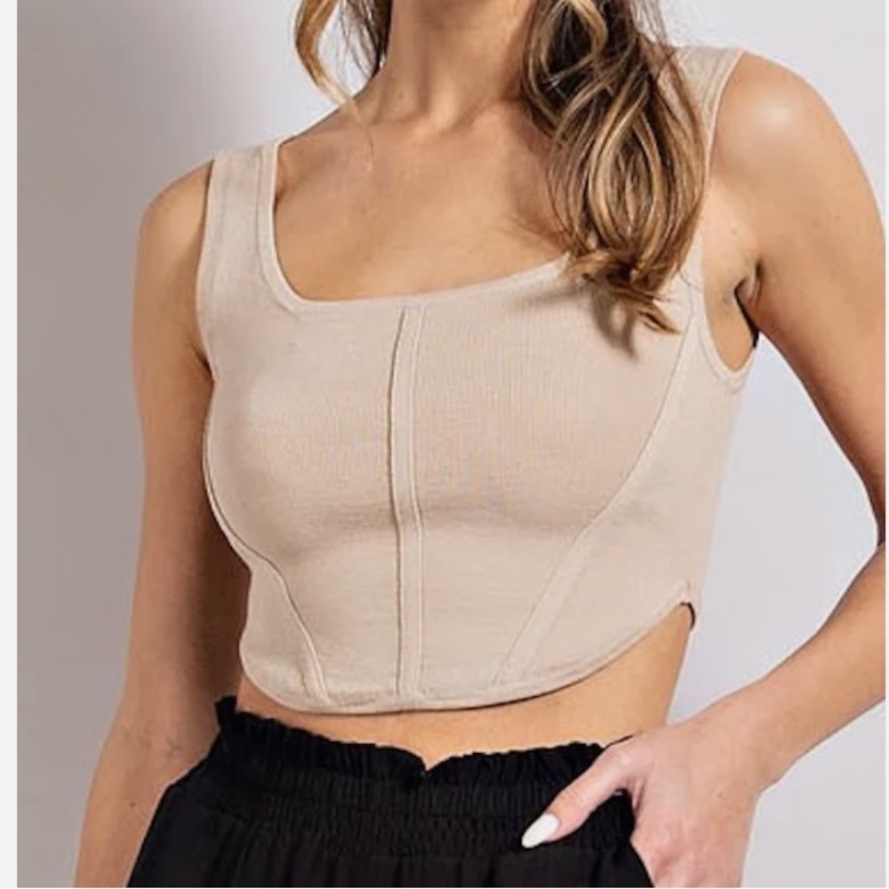 House of Harlow 1960 Cream Knit Corset Crop Tank Top SIZE LARGE